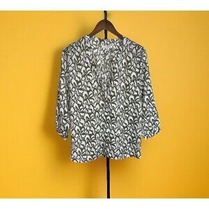 Jachs Girlfriend Shirt Women's M Green White Floral Button Up Blouse Boho